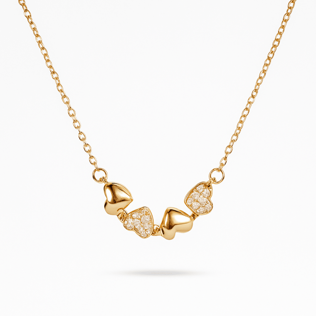 Magnetic Clover Heart Necklace – 4 - in - 1 CZ Pendant, Anti - Tarnish Gold - Maxiblink