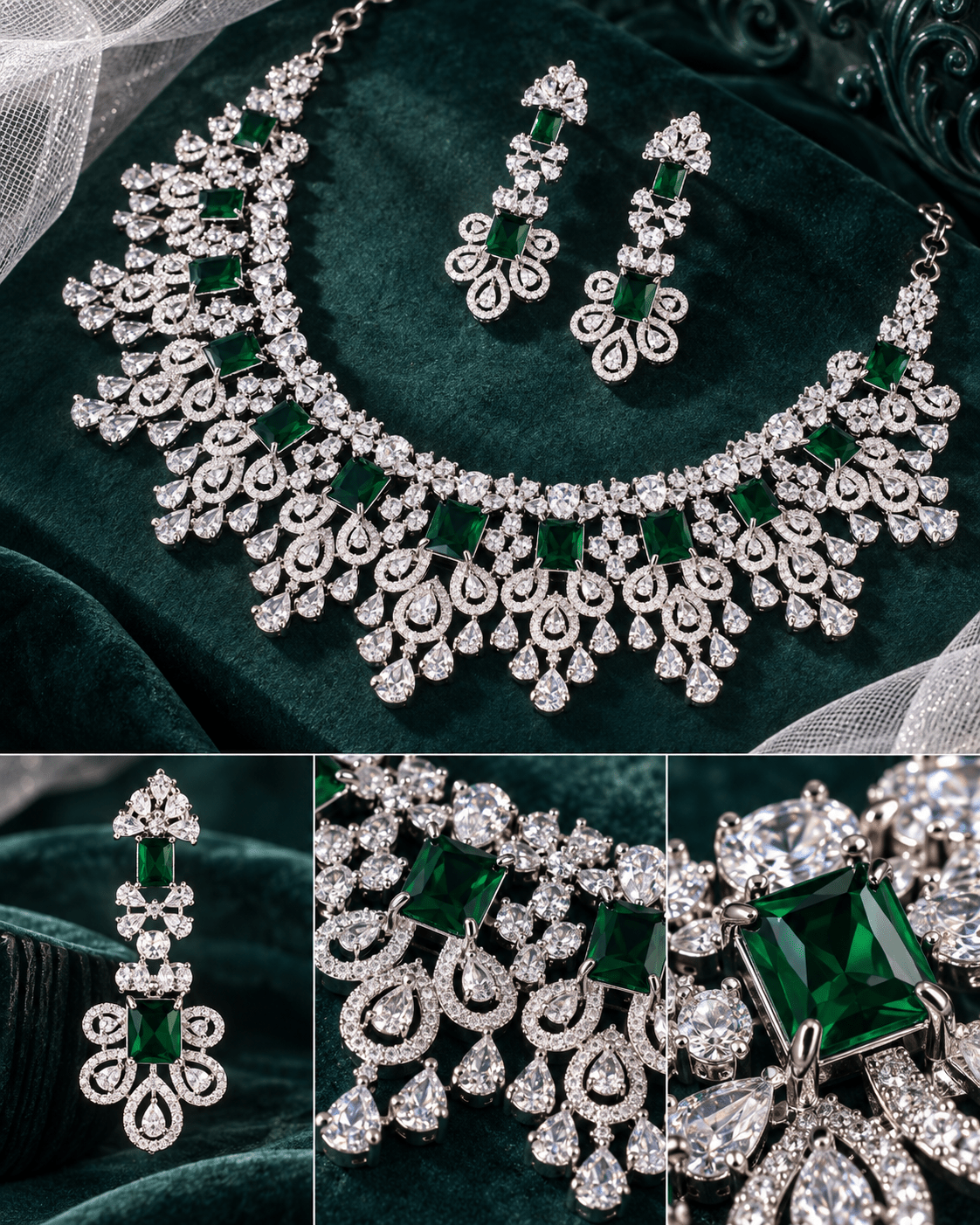 Majestic Green Bridal Choker Necklace Set - Maxiblink