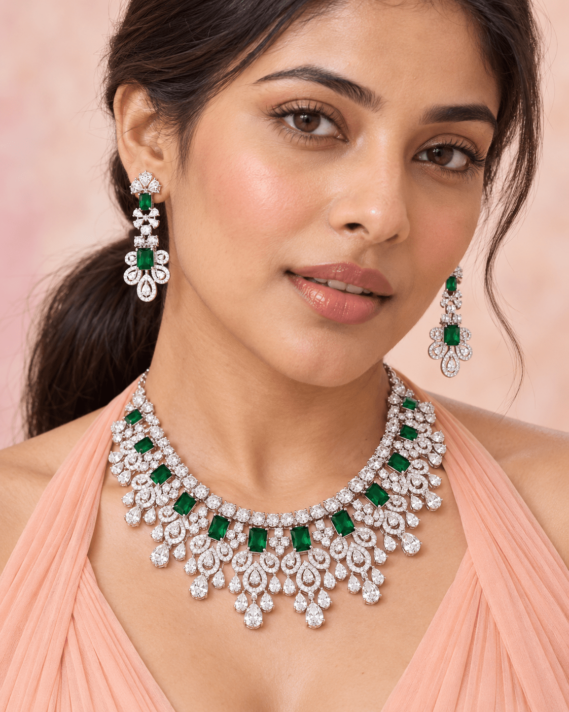 Majestic Green Bridal Choker Necklace Set - Maxiblink
