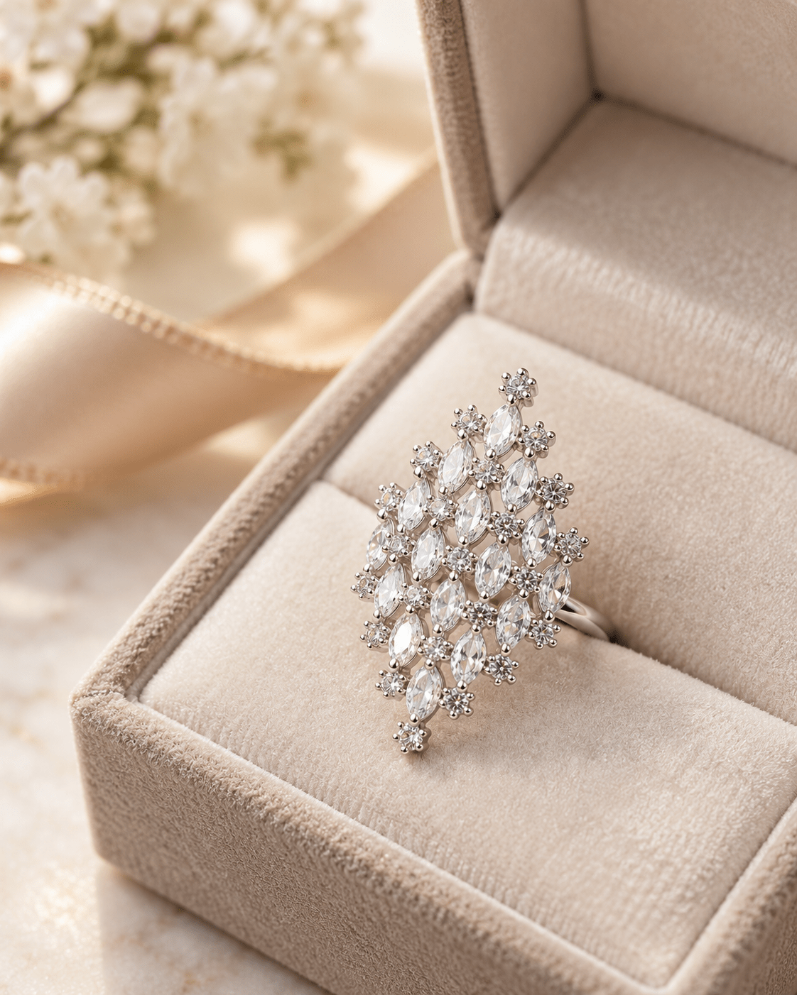 Marquise CZ Cluster Shield Statement Ring - Maxiblink