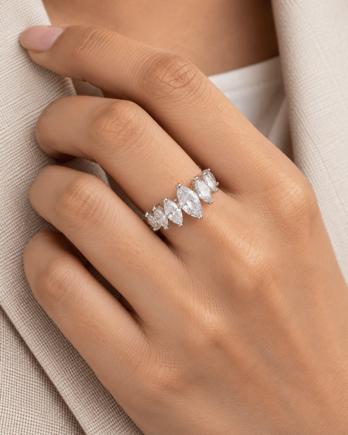 Marquise CZ Graduated Half-Eternity Ring - Maxiblink