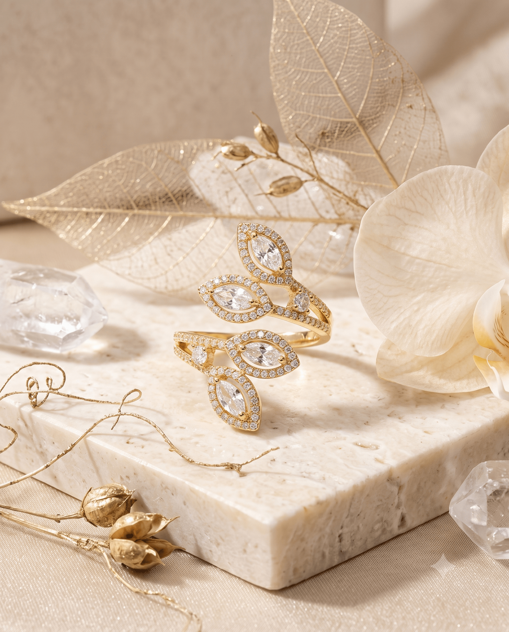 Marquise Halo Laurel Spray Cocktail Ring - Maxiblink