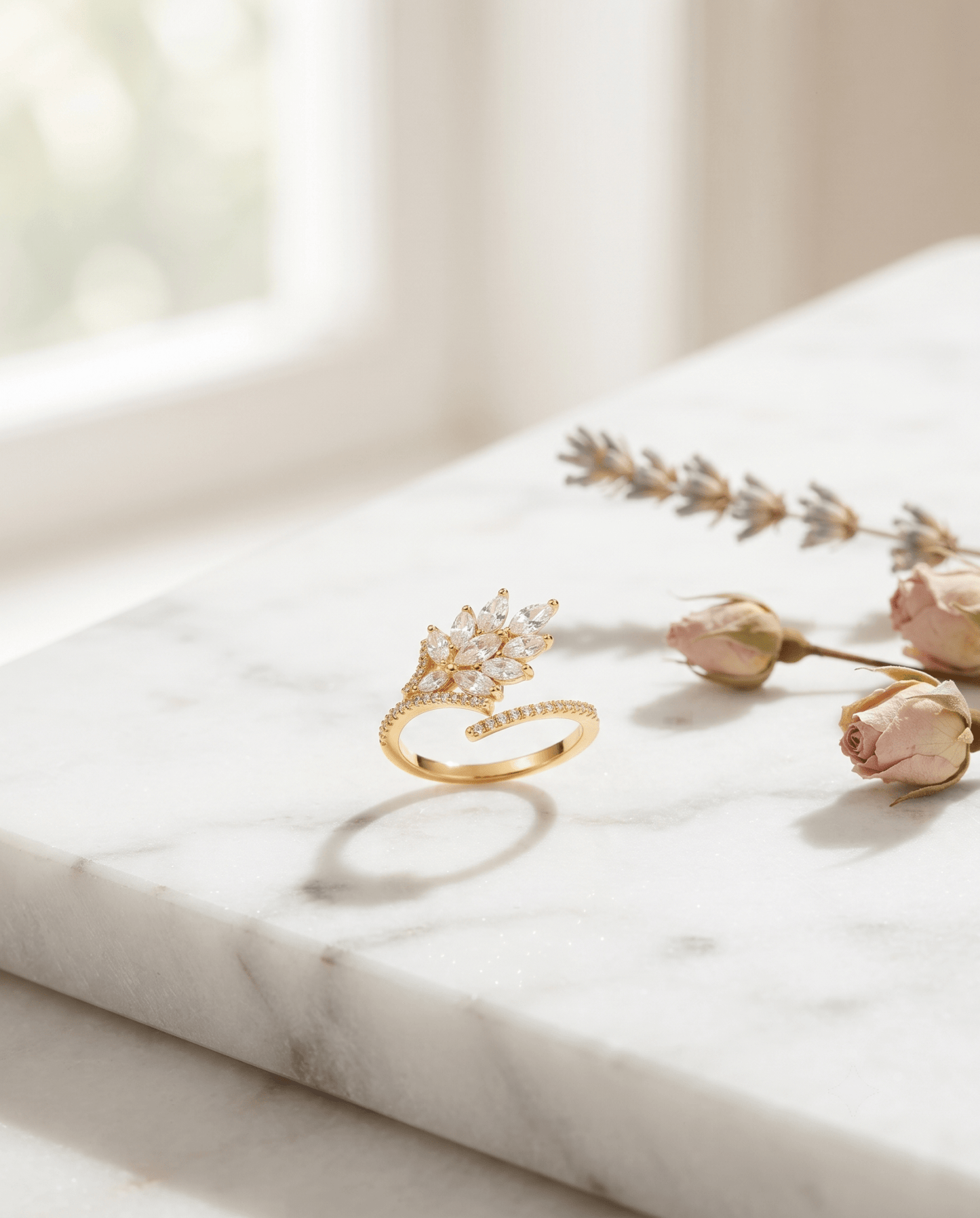 gold-plated marquise ring — Marquise Leaf Spray Cocktail Ring by MaxiBlink