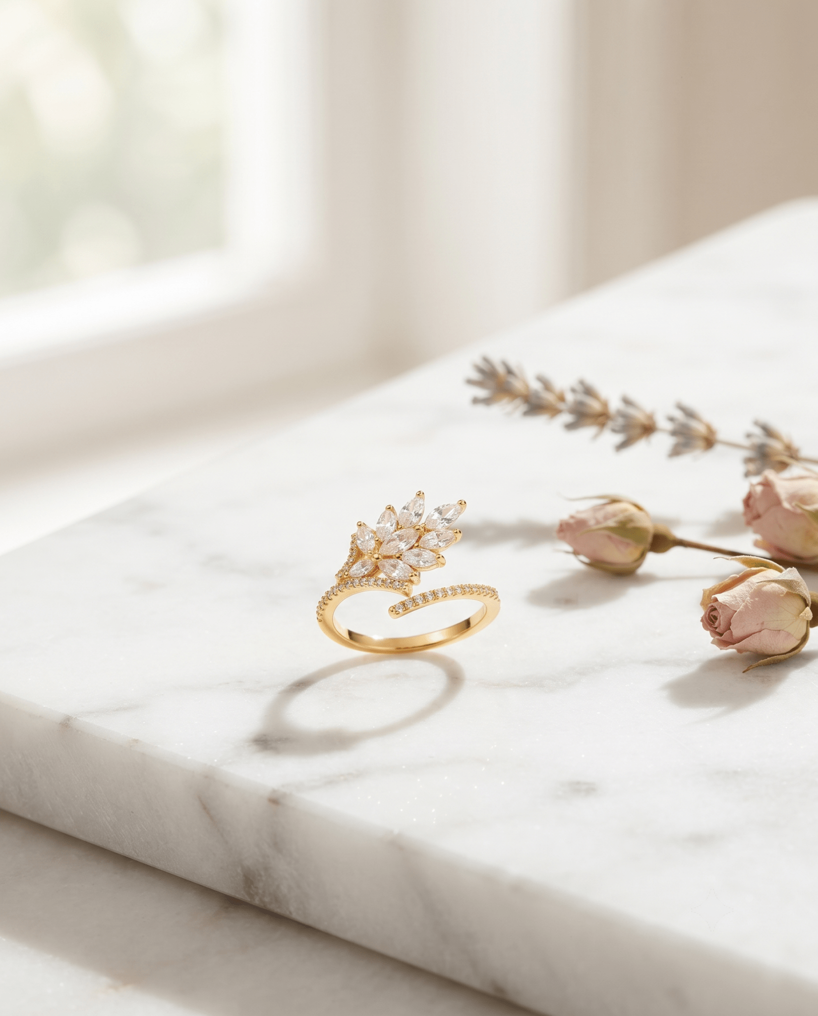 gold-plated marquise ring — Marquise Leaf Spray Cocktail Ring by MaxiBlink