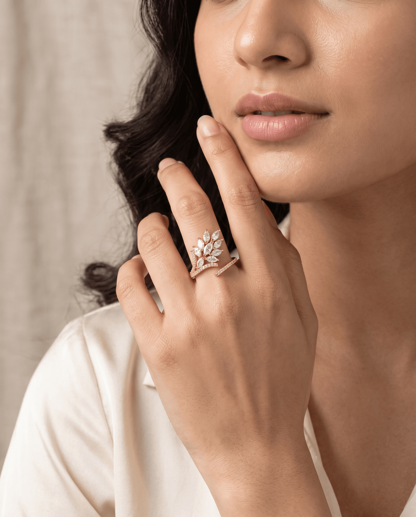 Marquise Leaf Spray Cocktail Ring in 18K gold-plated stainless steel — MaxiBlink