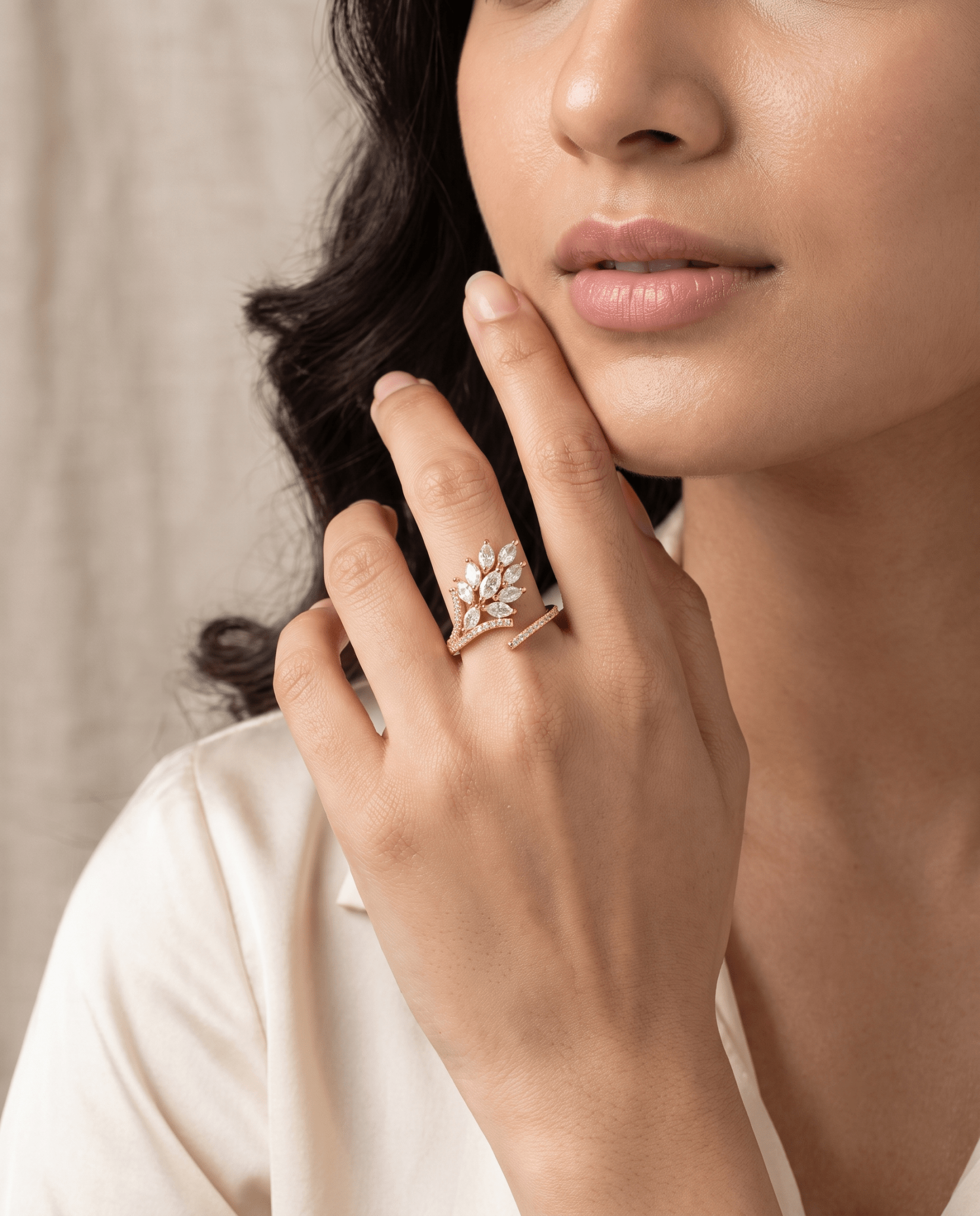 Marquise Leaf Spray Cocktail Ring in 18K gold-plated stainless steel — MaxiBlink
