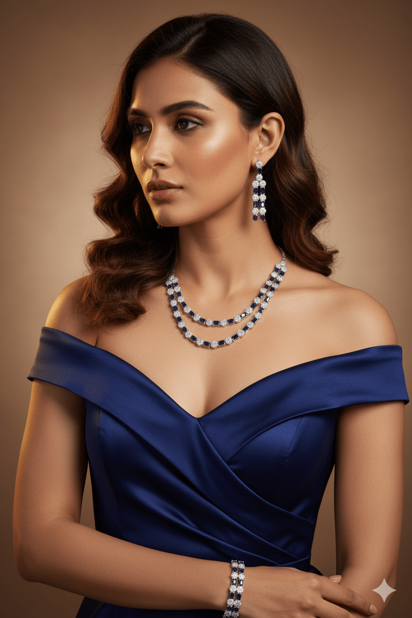 Midnight Sapphire Double - Strand Necklace Set - Maxiblink