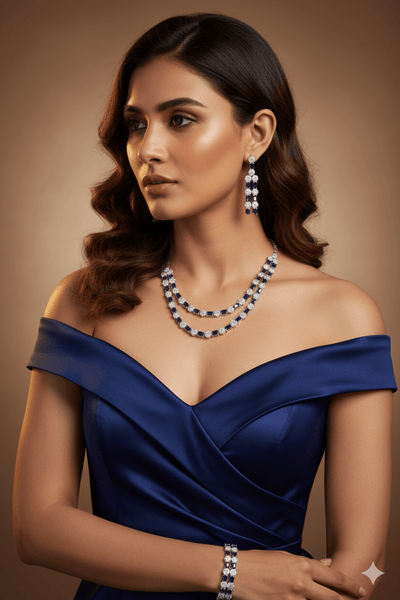 Midnight Sapphire Double - Strand Necklace Set - Maxiblink