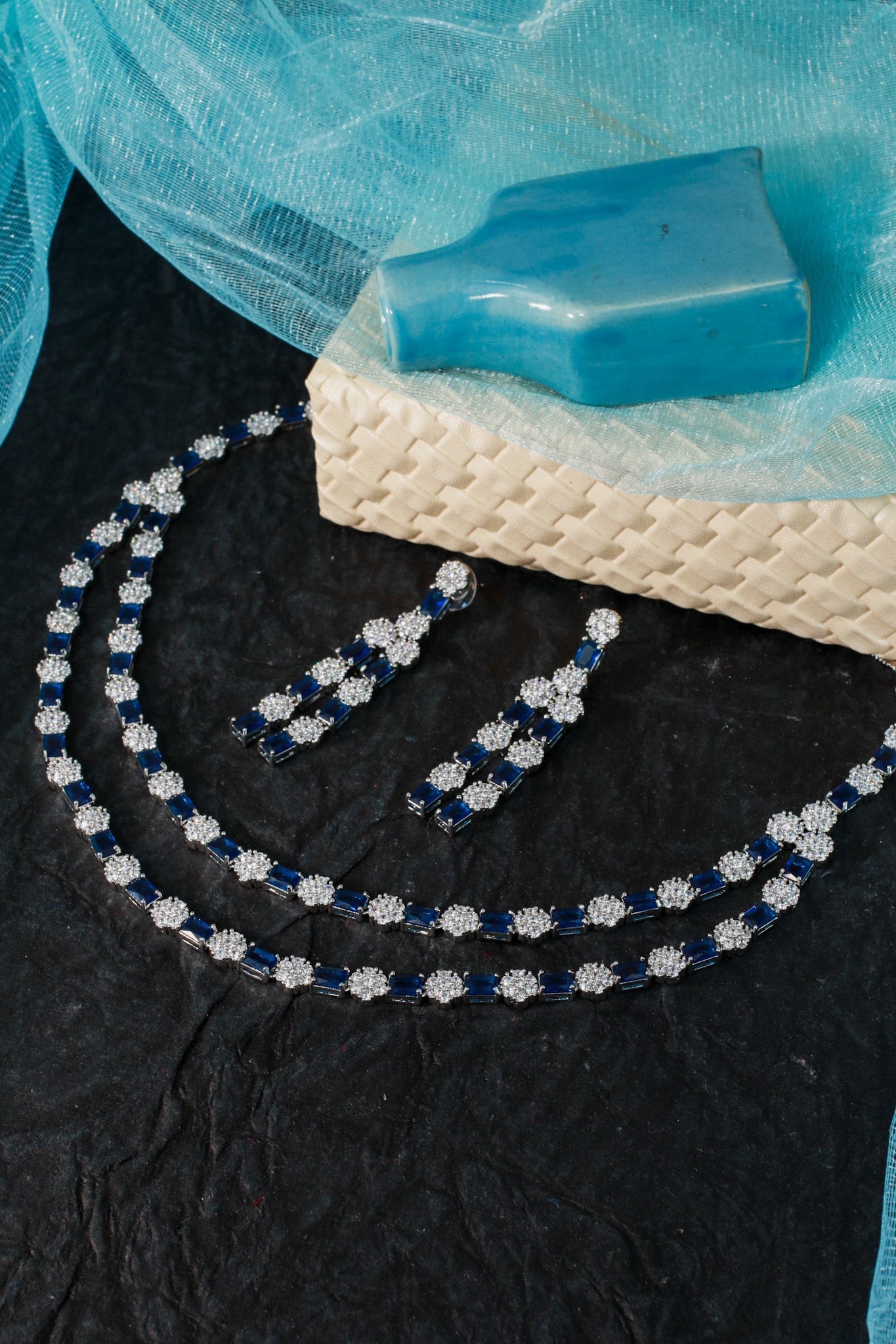 Midnight Sapphire Double - Strand Necklace Set - Maxiblink