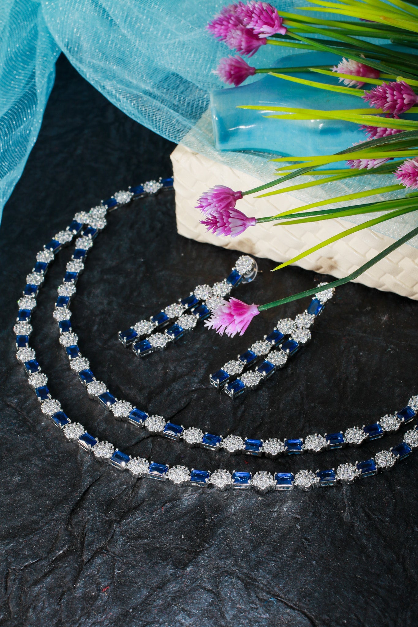 Midnight Sapphire Double - Strand Necklace Set - Maxiblink
