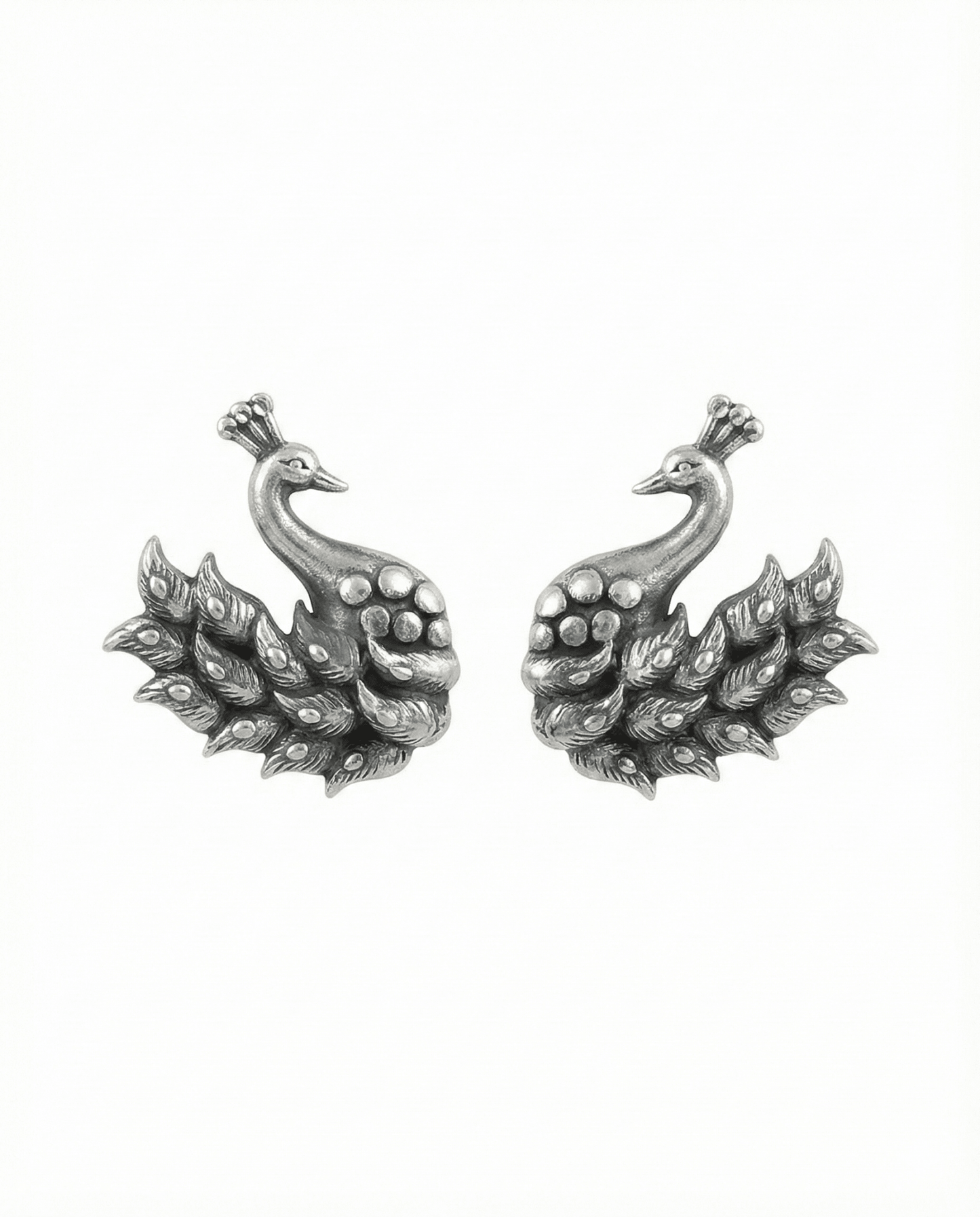 Mini Swan Oxidised German Silver Stud Earrings | Antique Daily Wear Studs - Maxiblink