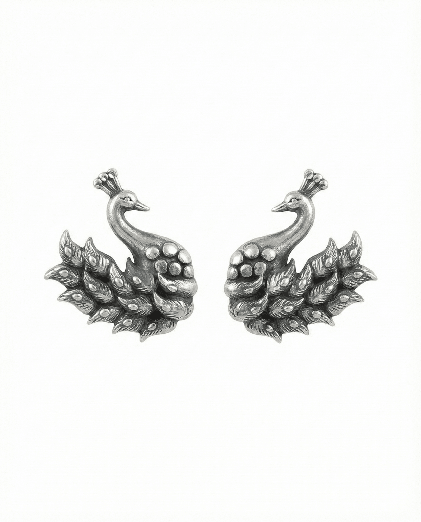 Mini Swan Oxidised German Silver Stud Earrings | Antique Daily Wear Studs - Maxiblink