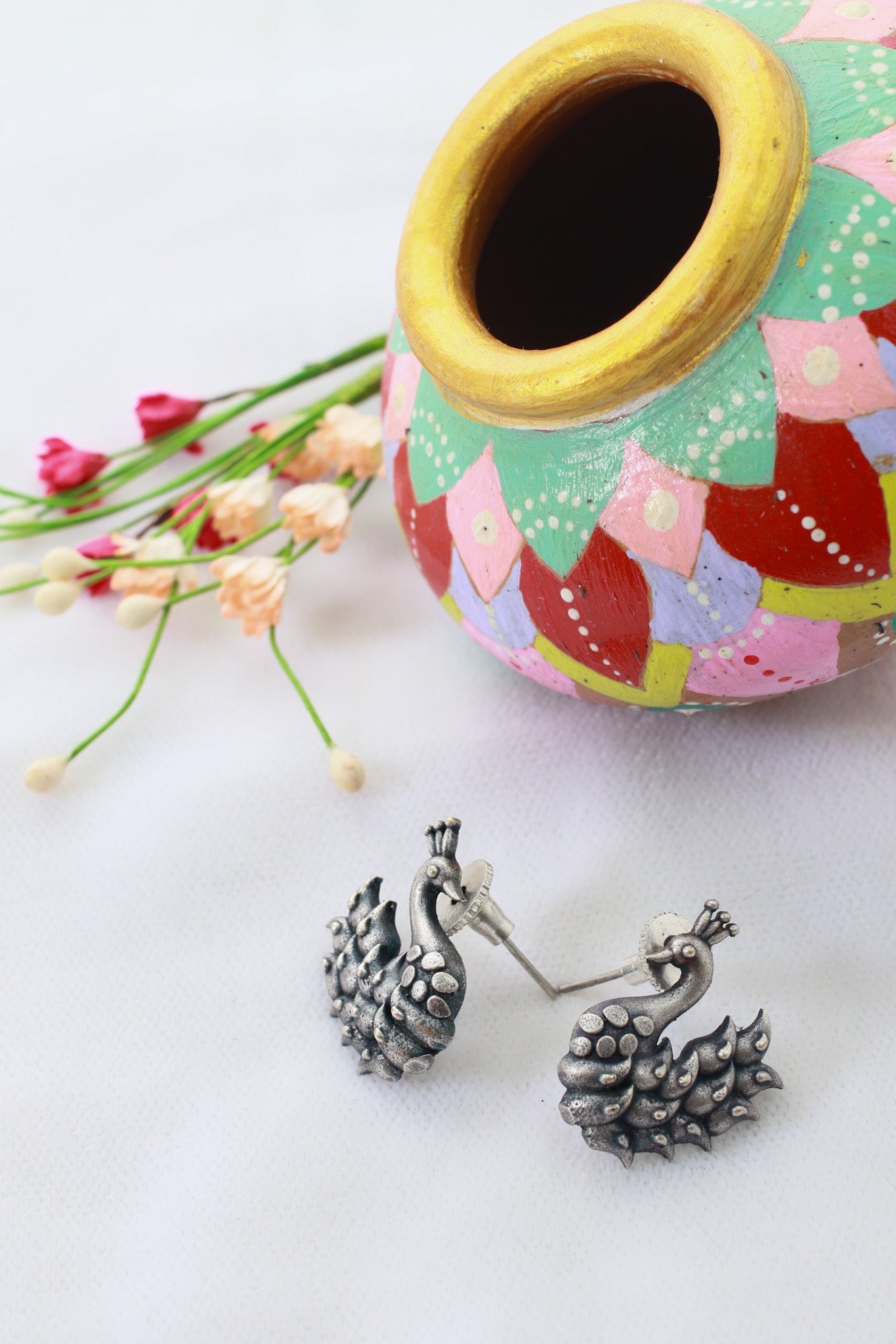 Mini Swan Oxidised German Silver Stud Earrings | Antique Daily Wear Studs - Maxiblink