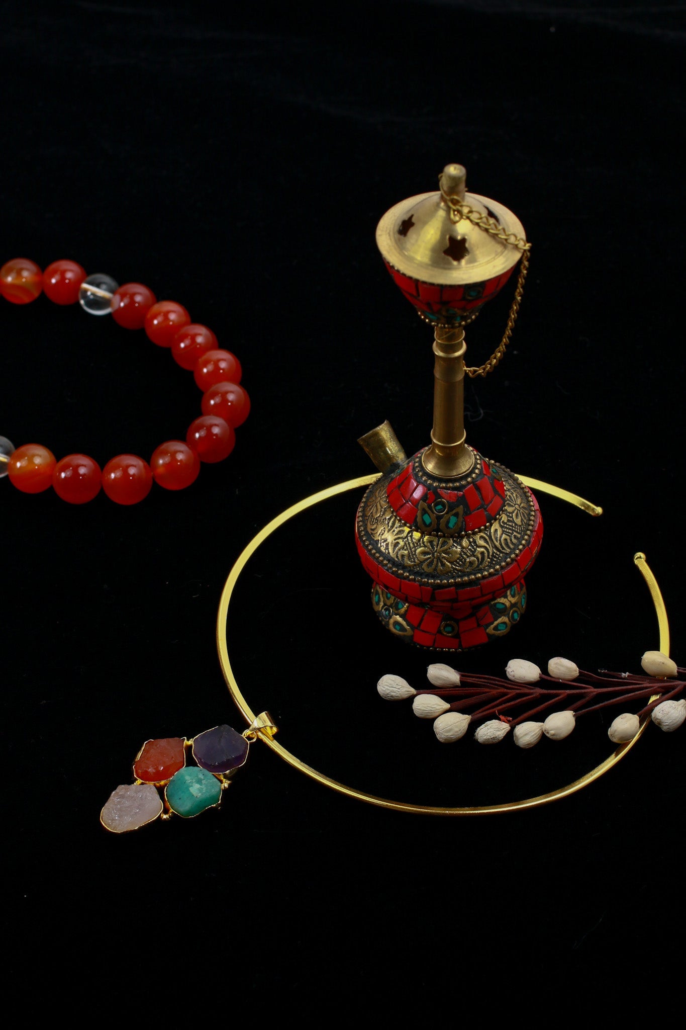 Minimal Hansuli Necklace with Multicolor Stones | Brass Anti Tarnish | Lightweight - Maxiblink