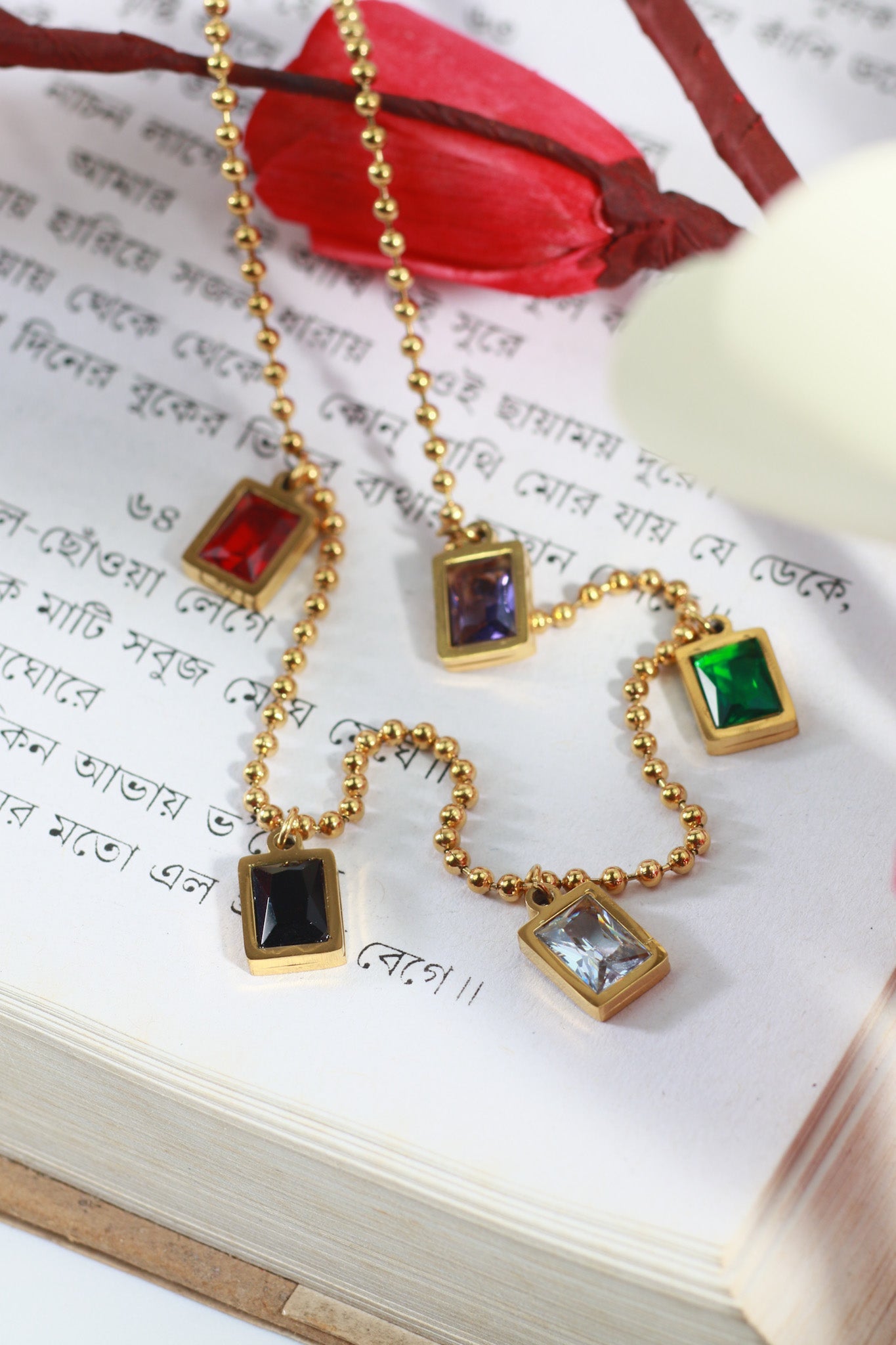 Minimal Multicolor Pendant Necklace – Gold Plated with Rectangle Charms - Maxiblink