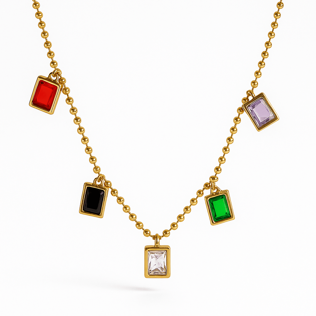 Minimal Multicolor Pendant Necklace – Gold Plated with Rectangle Charms - Maxiblink