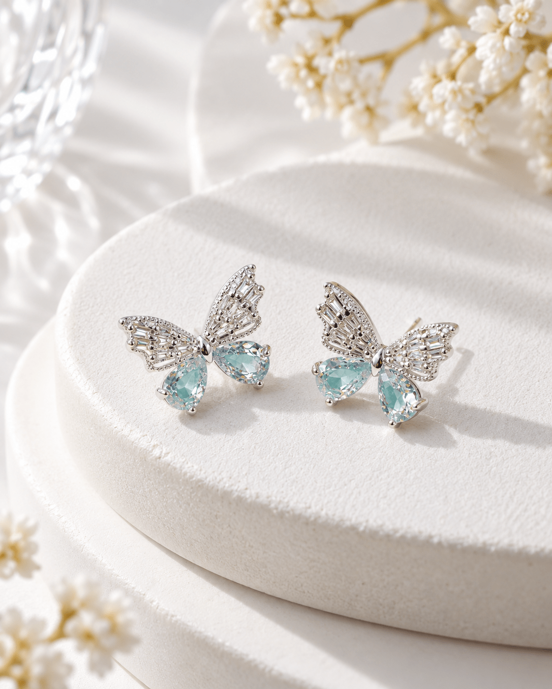 Mint Crystal Bow Butterfly Stud Earrings - Maxiblink