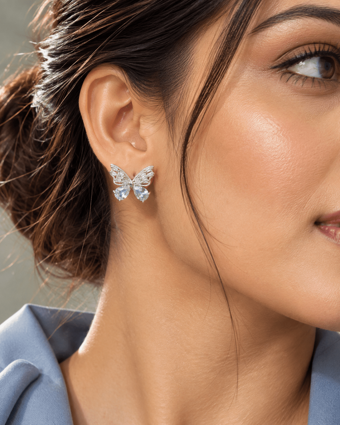 Mint Crystal Bow Butterfly Stud Earrings - Maxiblink