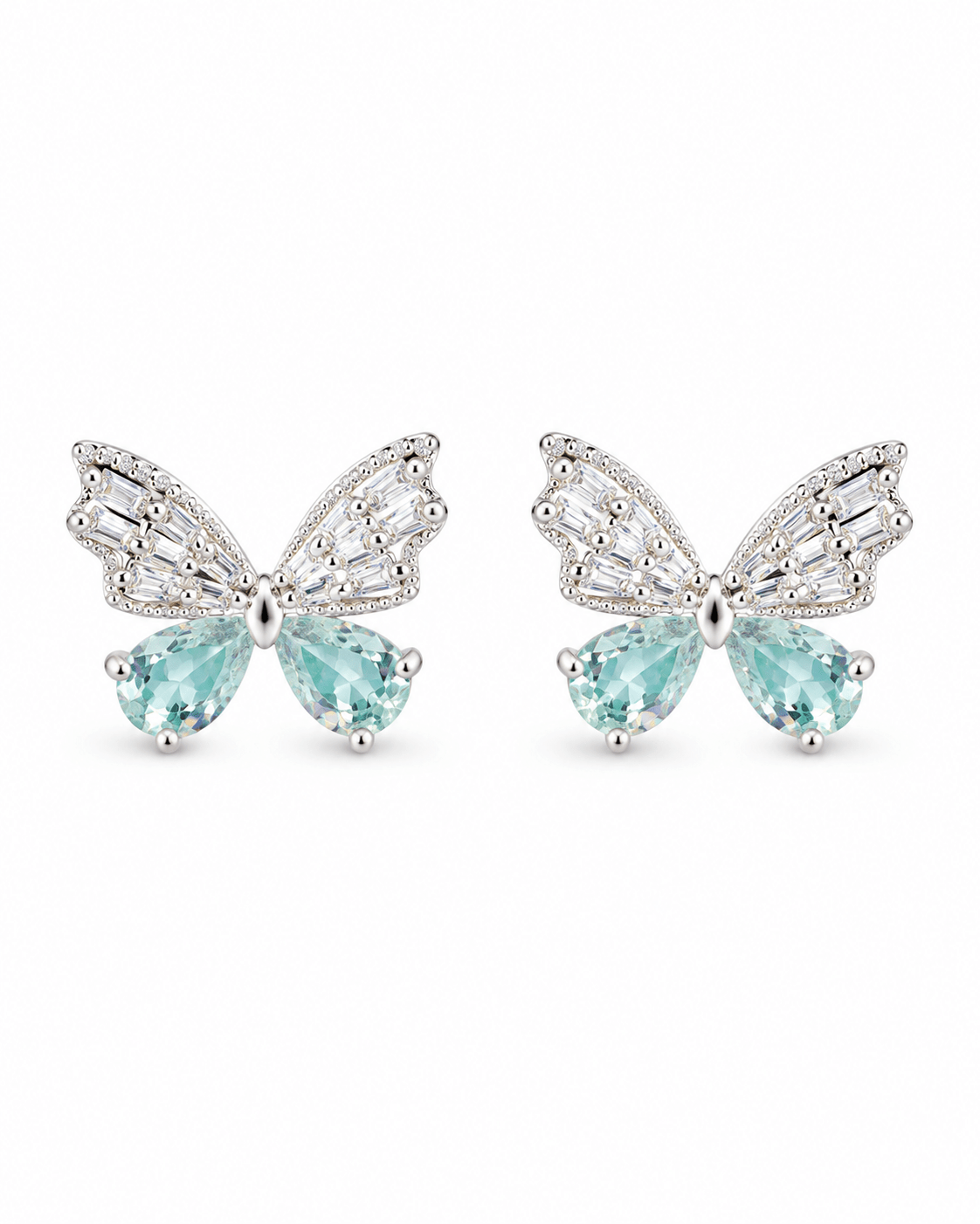Mint Crystal Bow Butterfly Stud Earrings - Maxiblink