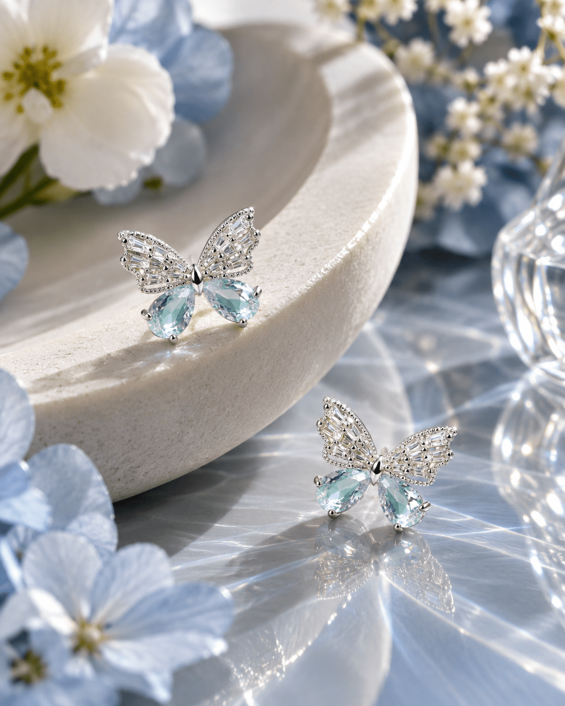 Mint Crystal Bow Butterfly Stud Earrings - Maxiblink