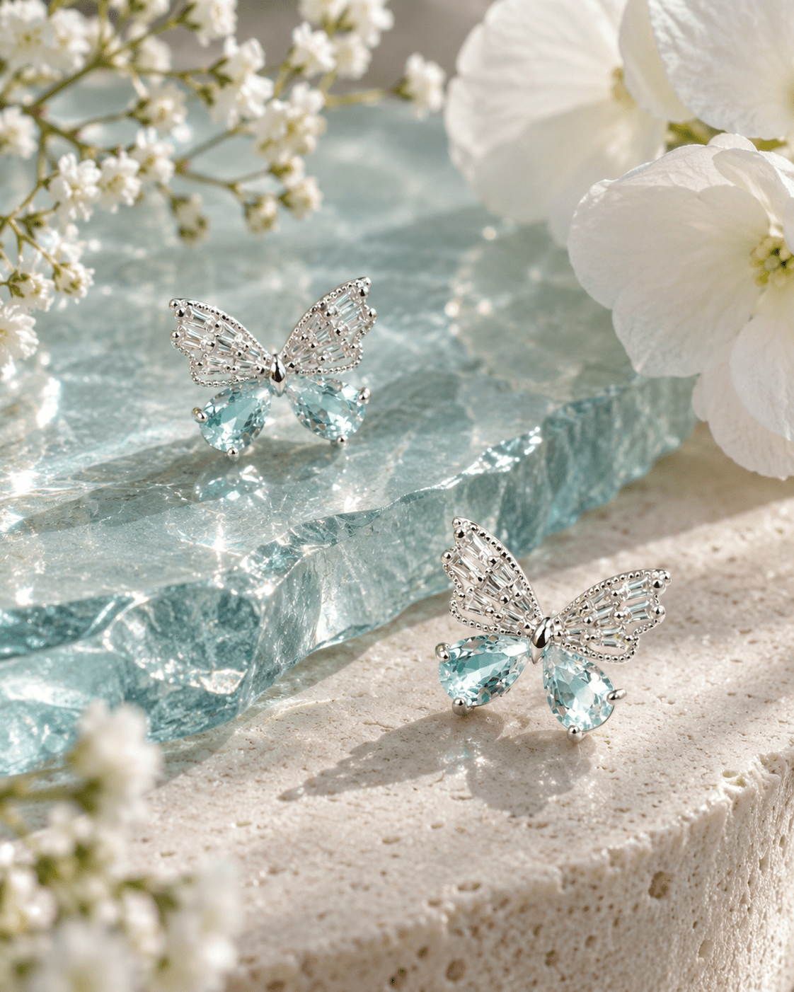 Mint Crystal Bow Butterfly Stud Earrings - Maxiblink