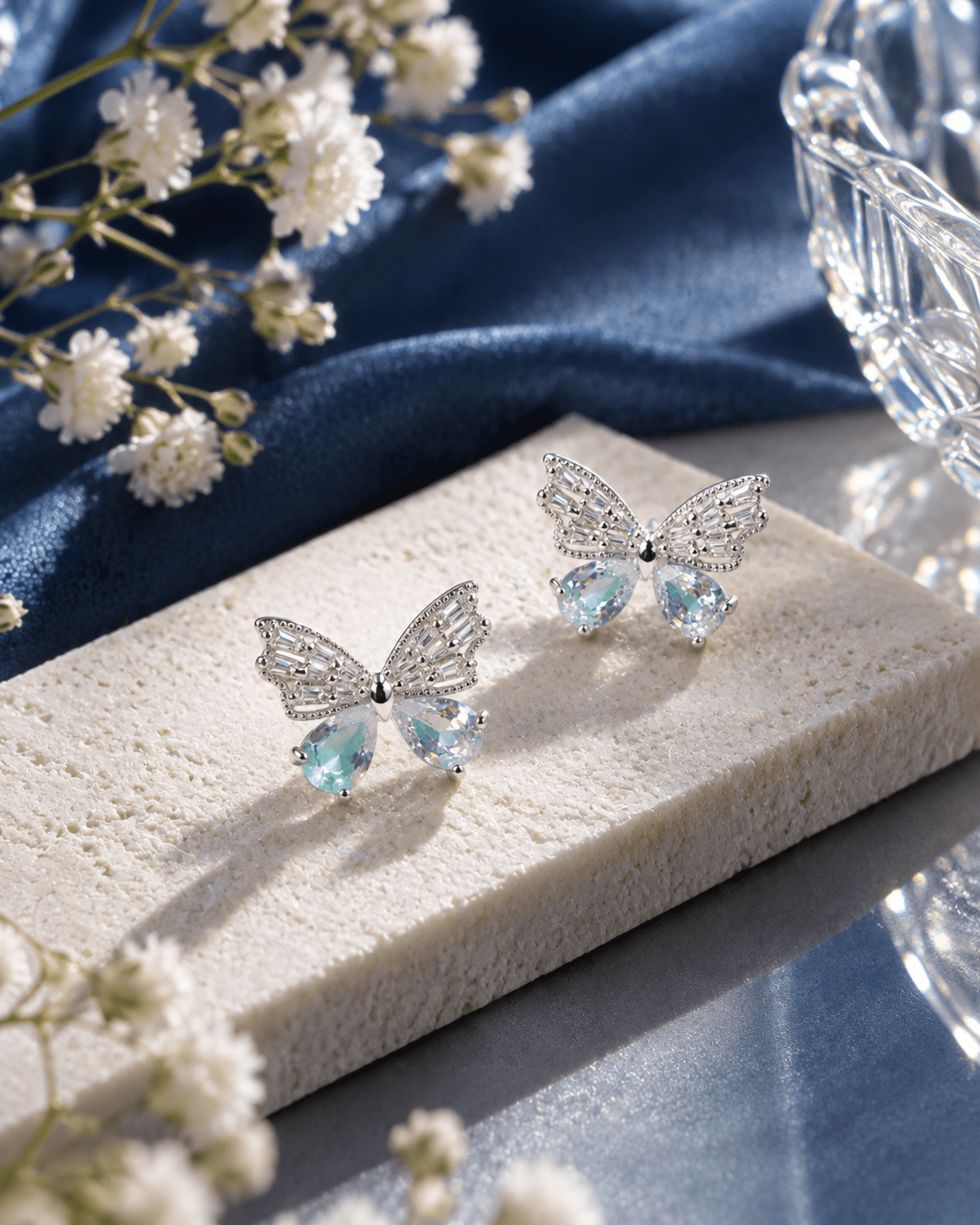 Mint Crystal Bow Butterfly Stud Earrings - Maxiblink