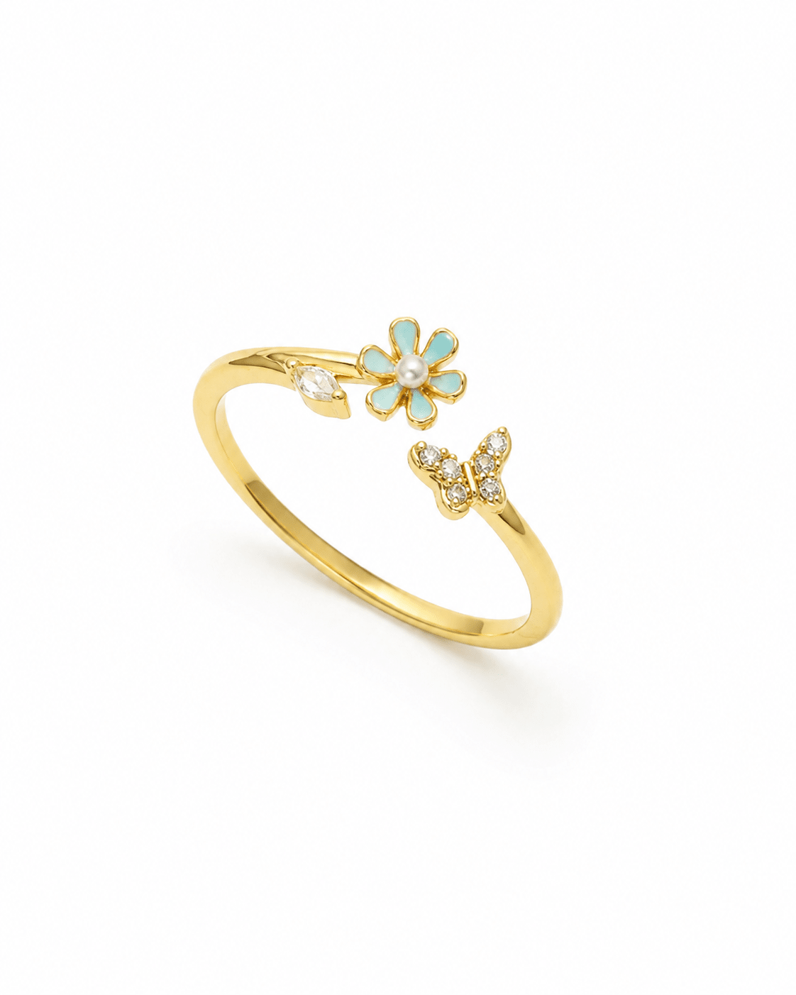 Mint Enamel Flower & Butterfly Ring - Maxiblink