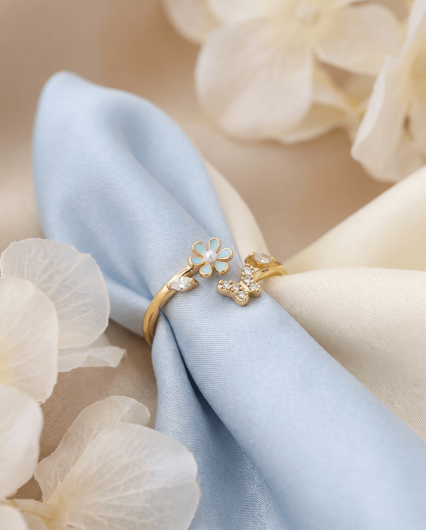 Mint Enamel Flower & Butterfly Ring - Maxiblink