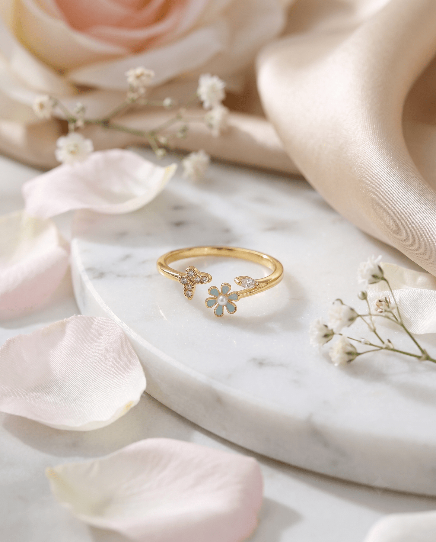Mint Enamel Flower & Butterfly Ring - Maxiblink