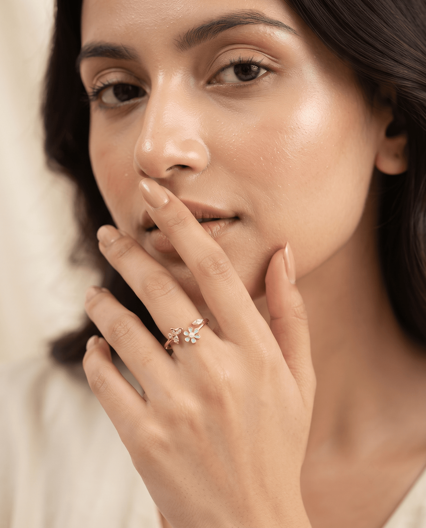 Mint Enamel Flower & Butterfly Ring - Maxiblink