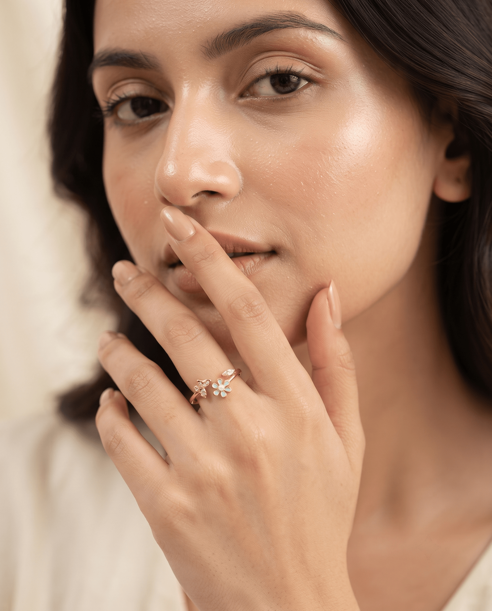 Mint Enamel Flower & Butterfly Ring - Maxiblink