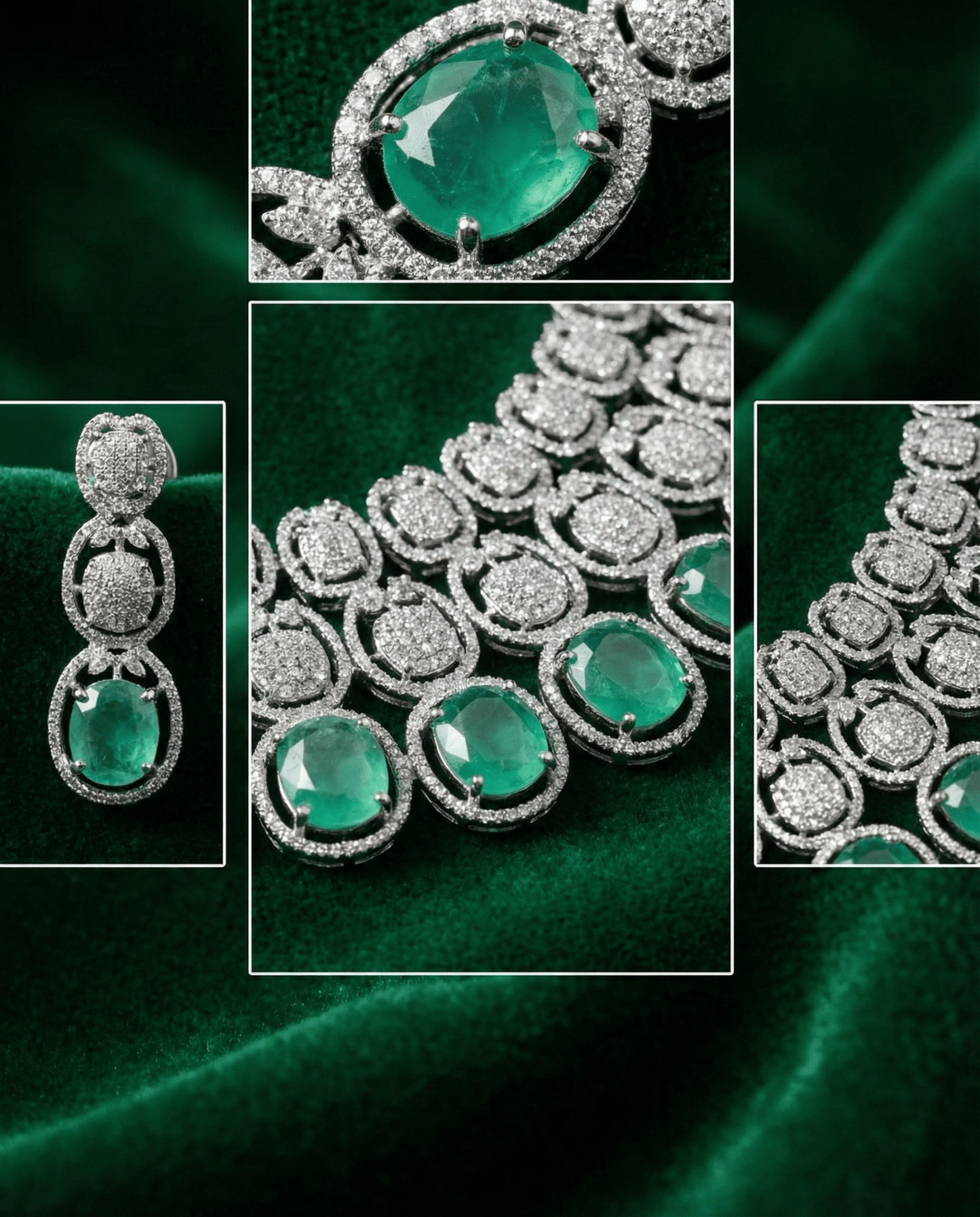 Mint Green Cushion Cut Heavy Necklace Set with Crystal Layers | Wedding Jewellery - Maxiblink