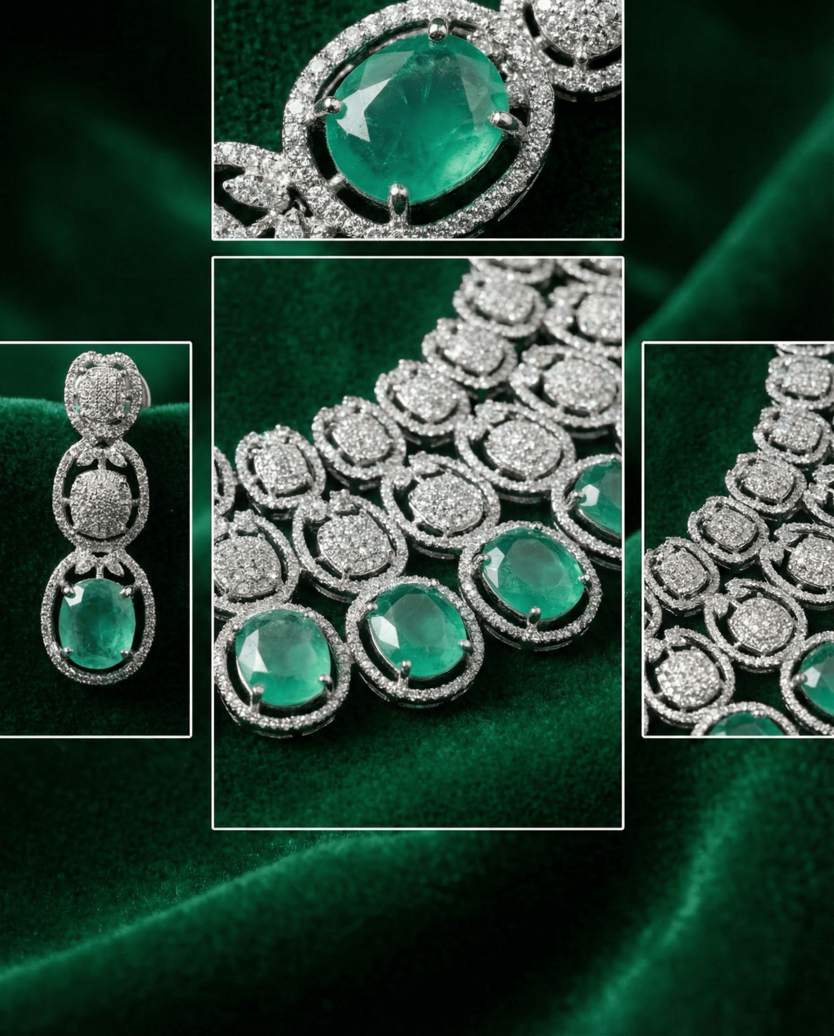 Mint Green Cushion Cut Heavy Necklace Set with Crystal Layers | Wedding Jewellery - Maxiblink