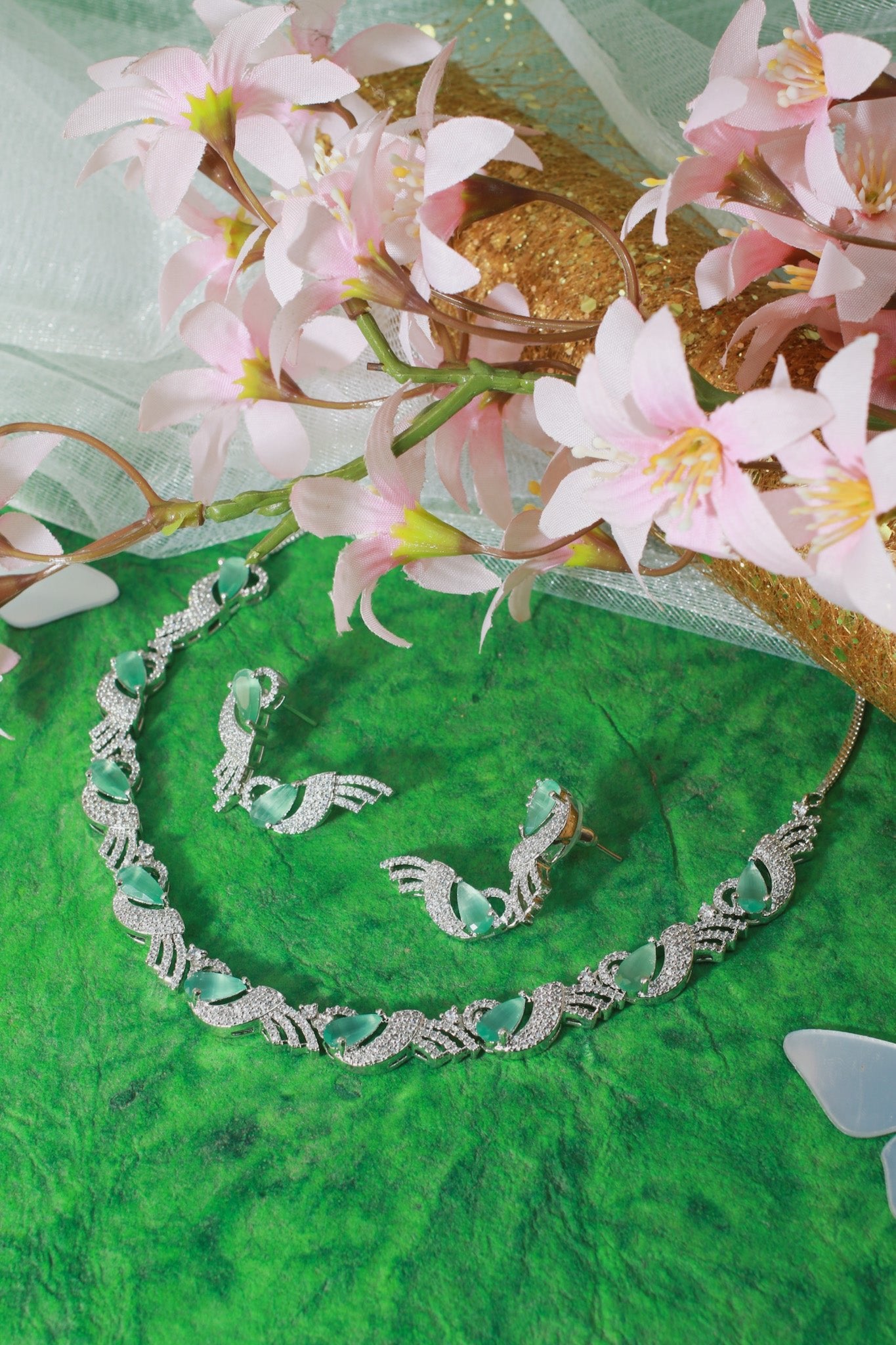 Mint Teardrop Wave Necklace Set - Maxiblink