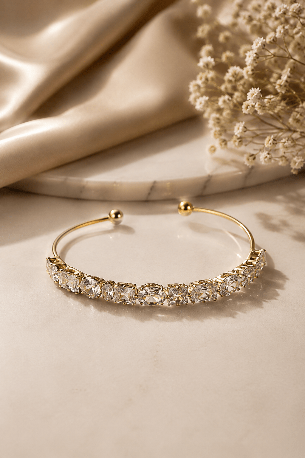 Mixed Cut Crystal Cuff Bracelet - Maxiblink