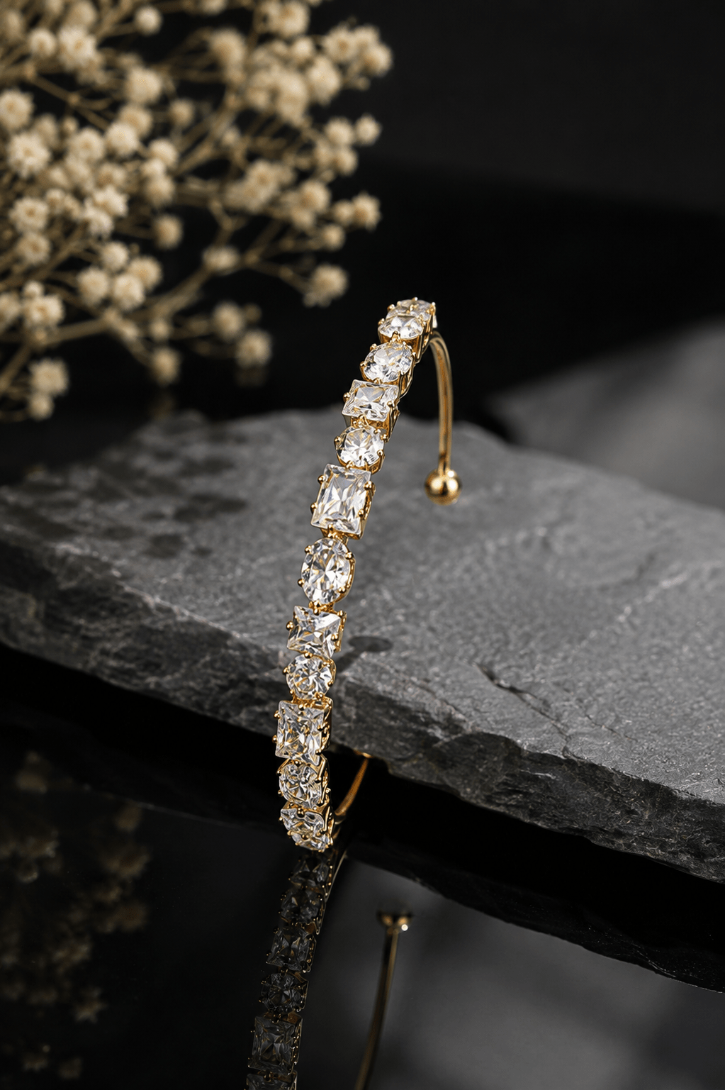 Mixed Cut Crystal Cuff Bracelet - Maxiblink