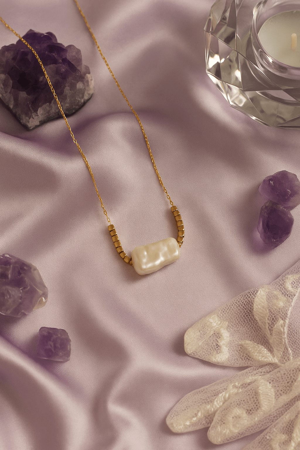Modern Baroque Pearl Pendant with Box Bead Chain - Maxiblink