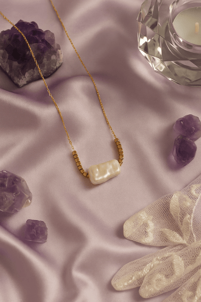 Modern Baroque Pearl Pendant with Box Bead Chain - Maxiblink