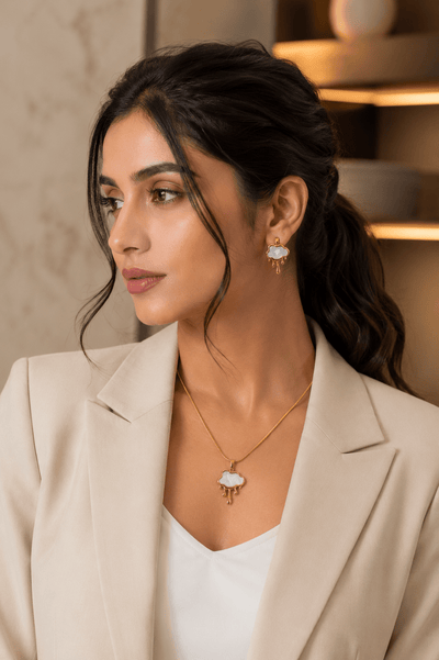 Modern Cloud Pendant Necklace & Earrings Set – Gold Plated - Maxiblink