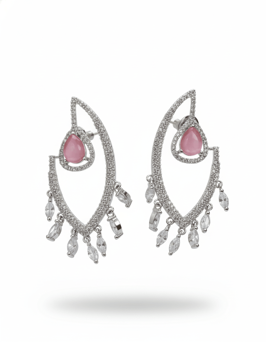 Modern Dangle Earrings with Pink Gemstones - Maxiblink