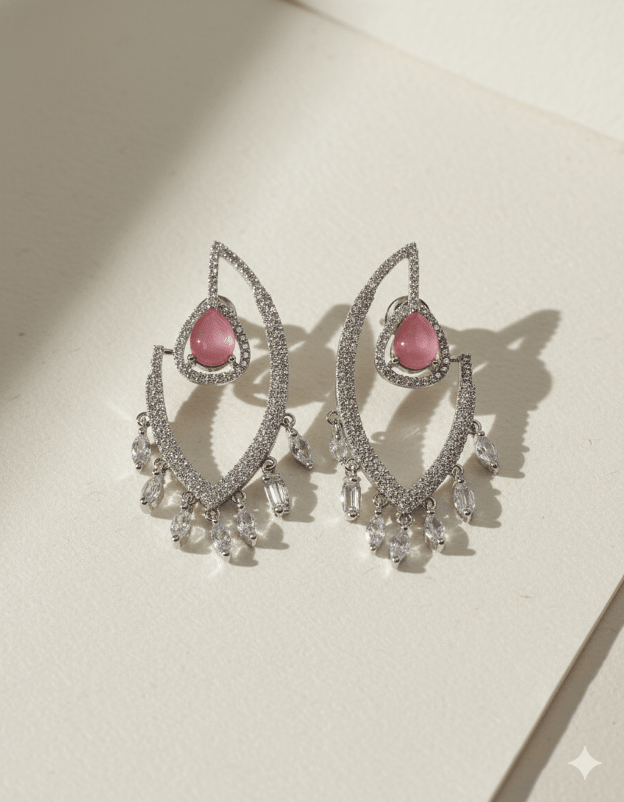 Modern Dangle Earrings with Pink Gemstones - Maxiblink
