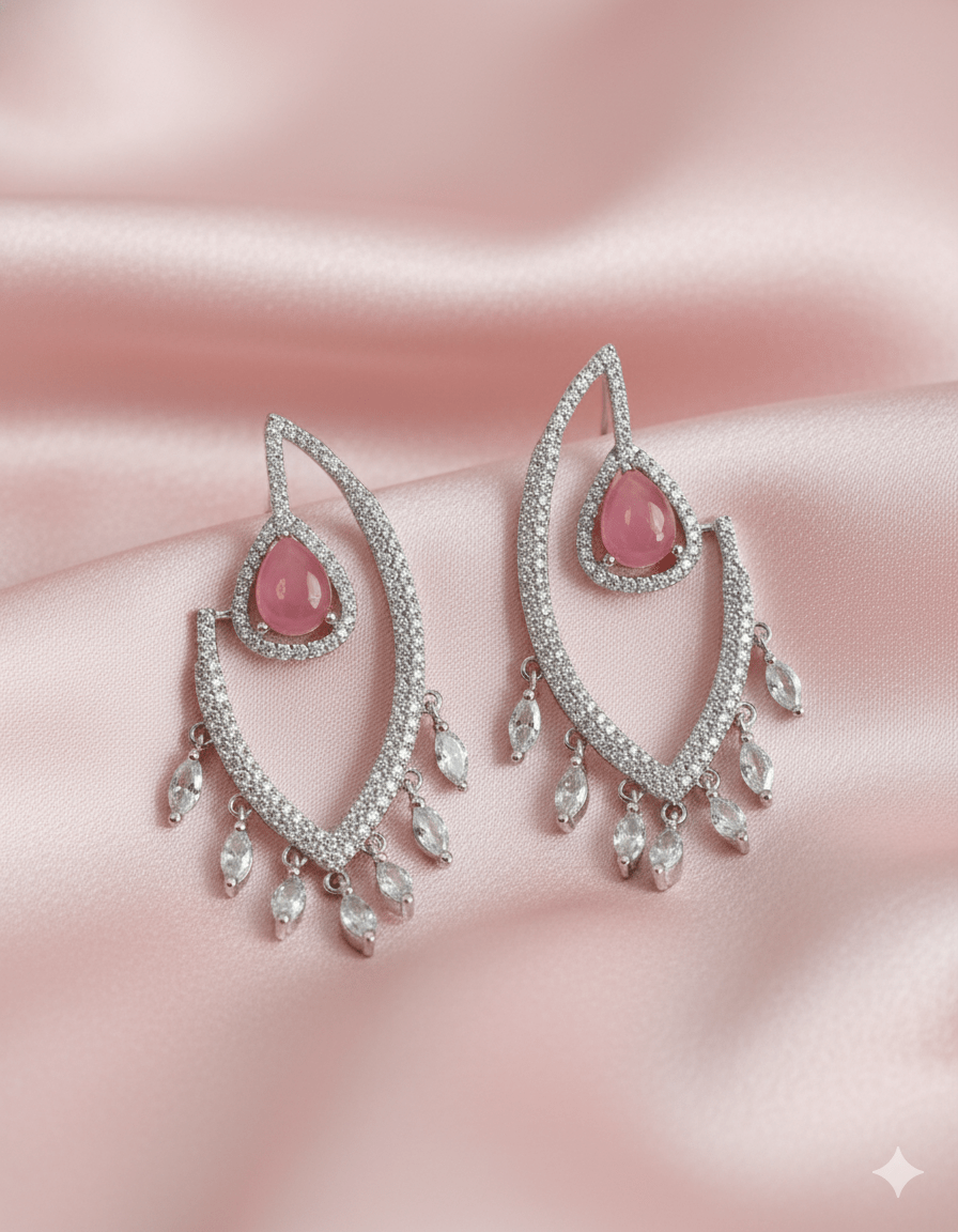 Modern Dangle Earrings with Pink Gemstones - Maxiblink