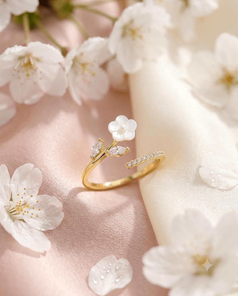 mother-of-pearl gold-plated leaf ring — Mother-of-Pearl Flower & Leaf Sprig Ring by MaxiBlink