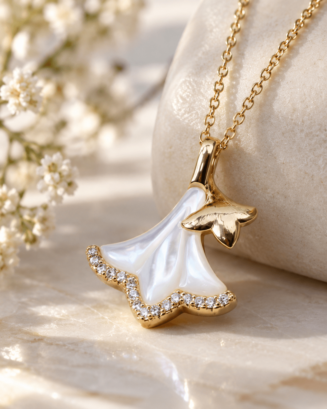 Mother of Pearl Flower Pendant Necklace - Maxiblink