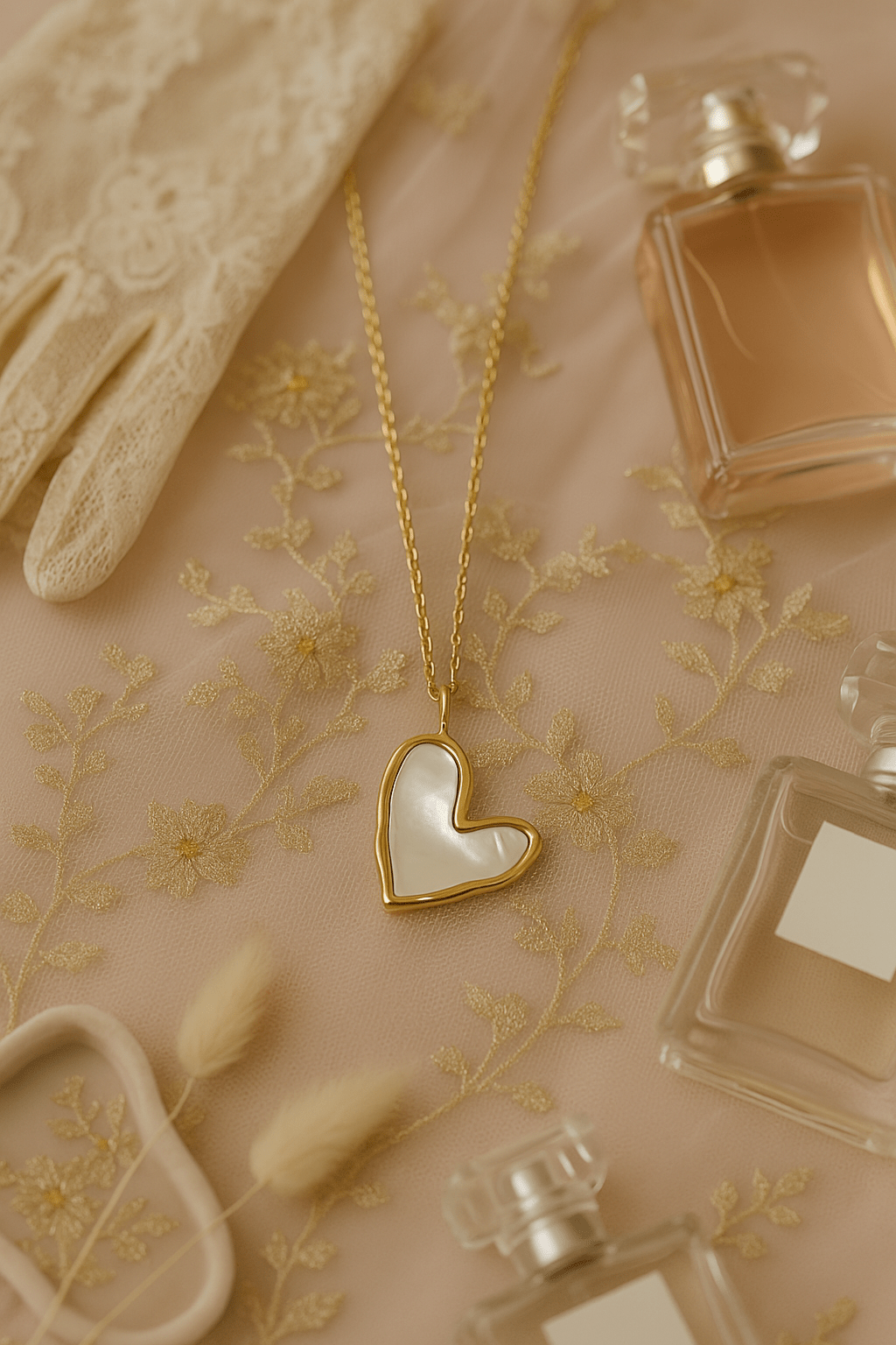 Mother of Pearl Heart Pendant in Gold Finish - Maxiblink