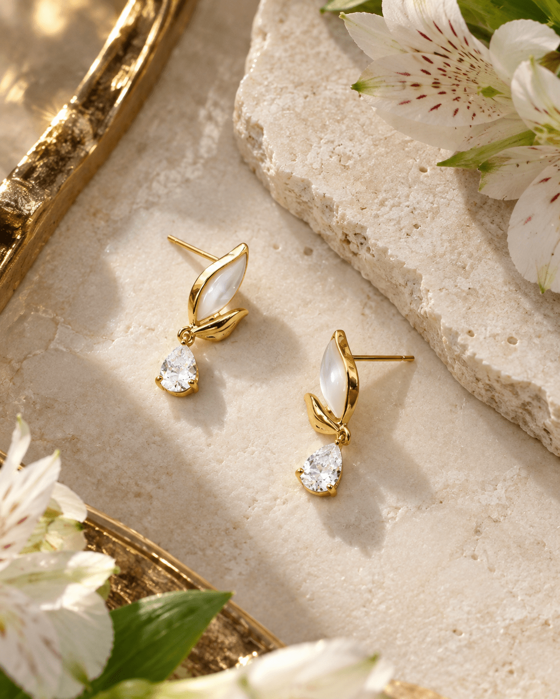 Mother of Pearl Leaf Teardrop Earrings - Maxiblink