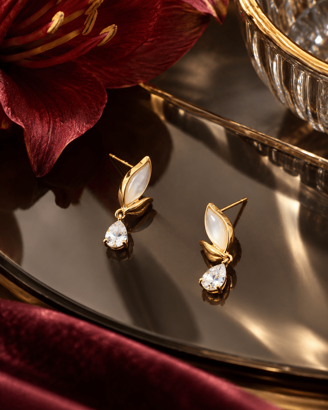 Mother of Pearl Leaf Teardrop Earrings - Maxiblink