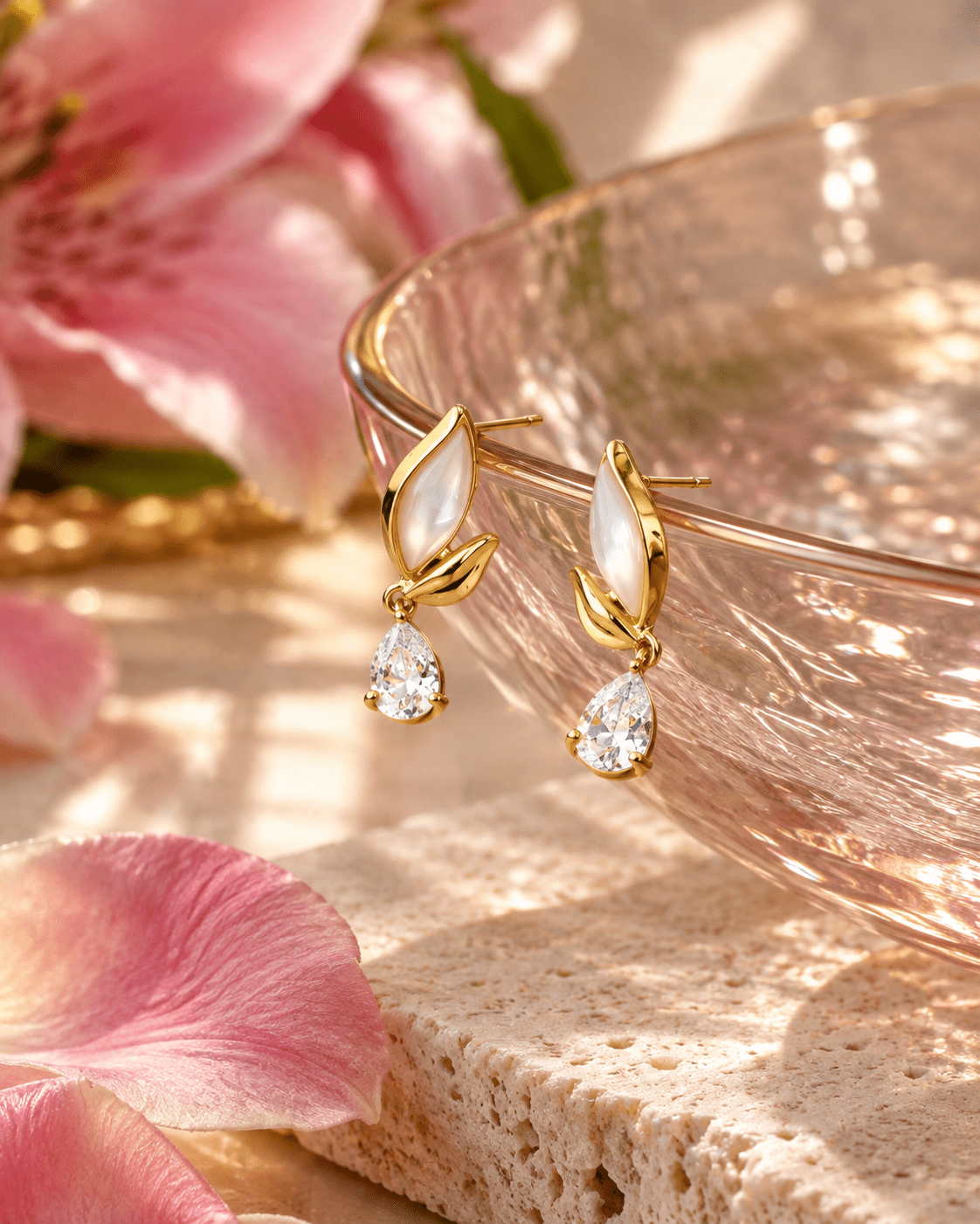 Mother of Pearl Leaf Teardrop Earrings - Maxiblink