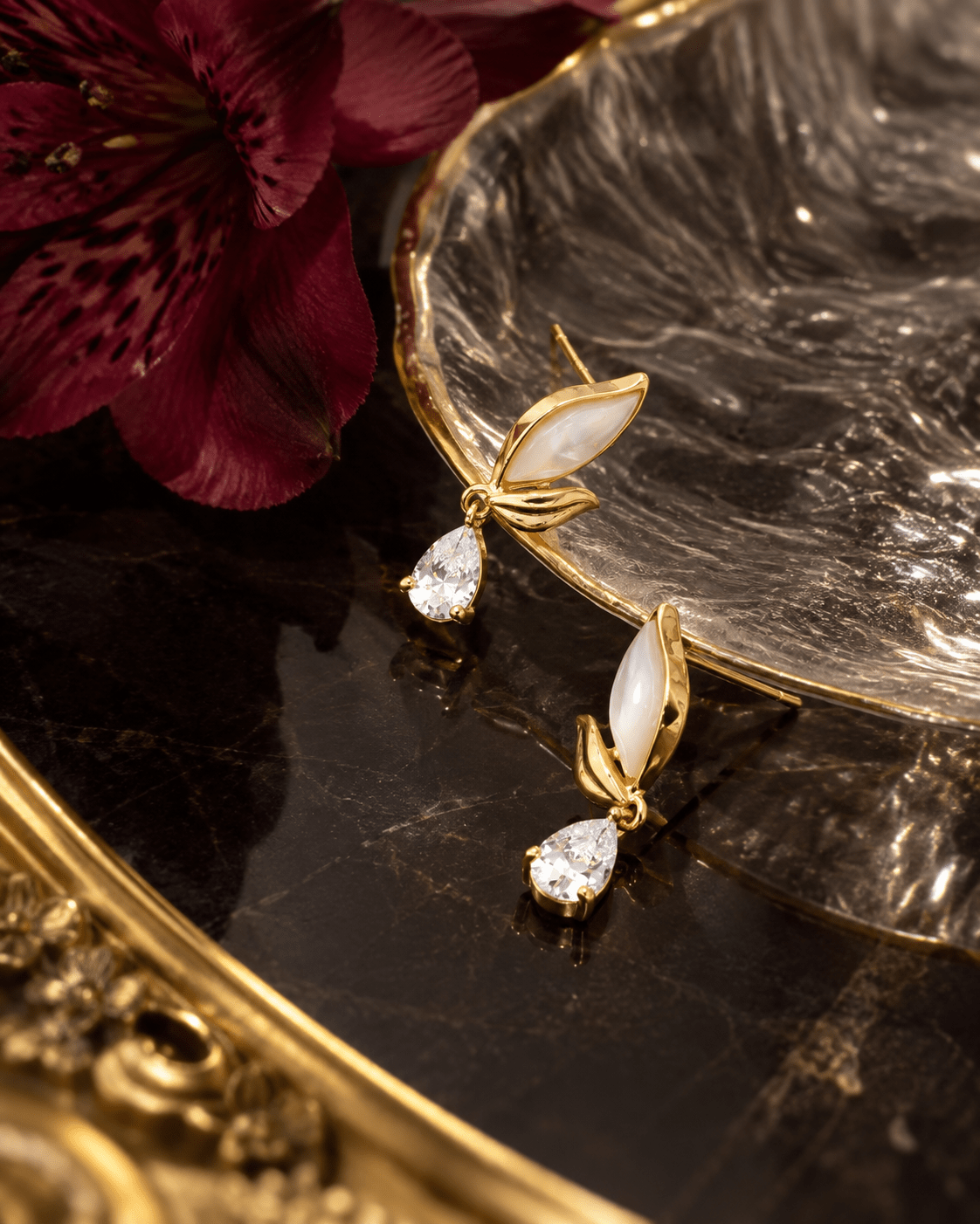 Mother of Pearl Leaf Teardrop Earrings - Maxiblink