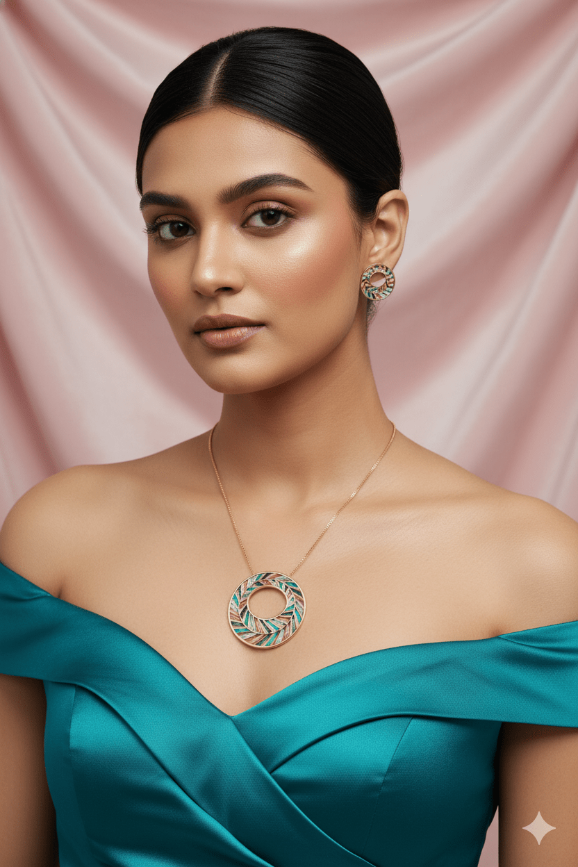 Multicolor Enamel Circle Pendant Set - Gold Plated Luxury Necklace & Earrings | Anti Tarnish Finish - Maxiblink
